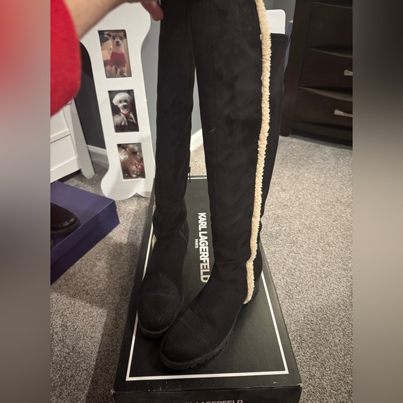 Karl Lagerfeld Black and Cream Over the Knee Boots - Picture 2 of 10